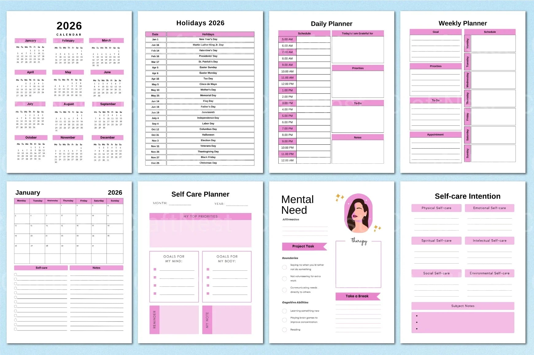 Self-Care Wellness Planner for Personal Growth - CraftNest - Digital Crafting and Art