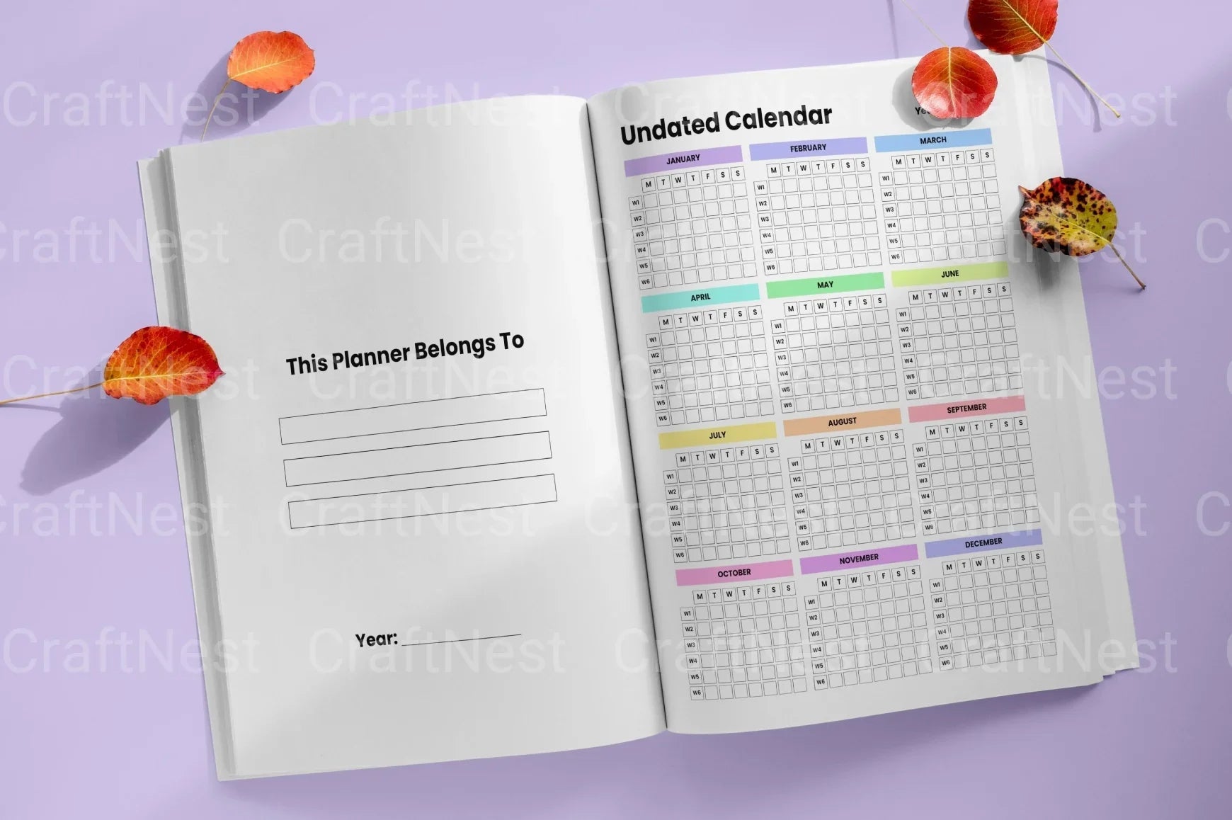 Rainbow Undated Planner for Daily Organization - CraftNest - Digital Crafting and Art
