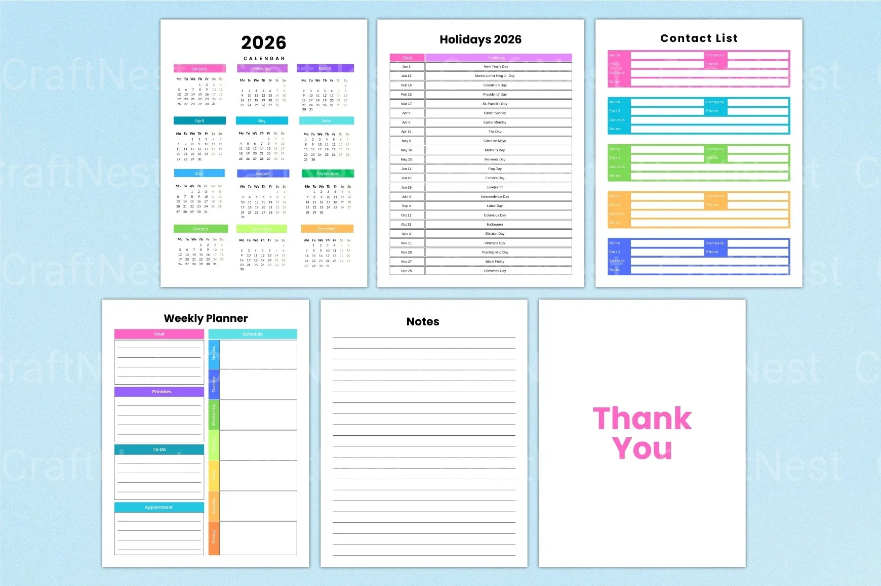 Weekly Planner Template - CraftNest - Digital Crafting and Art