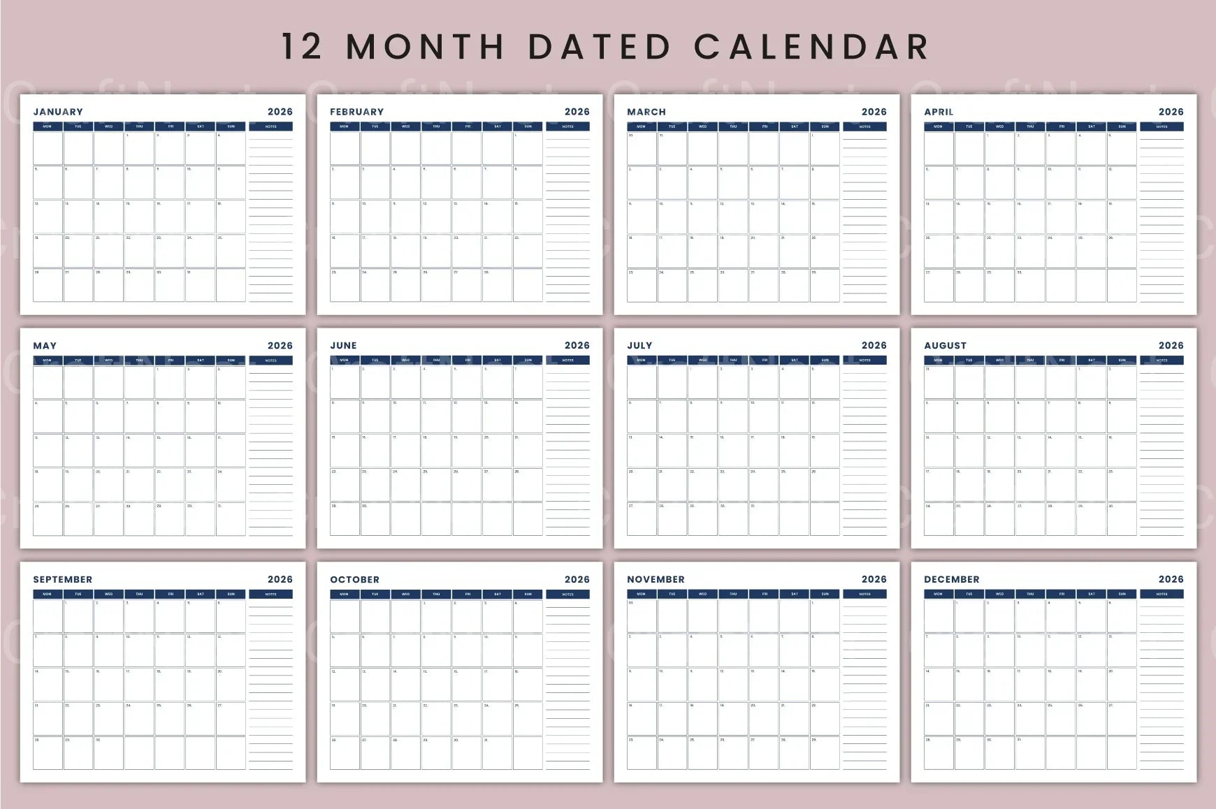 Landscape Monthly Calendar 2024 - CraftNest - Digital Crafting and Art