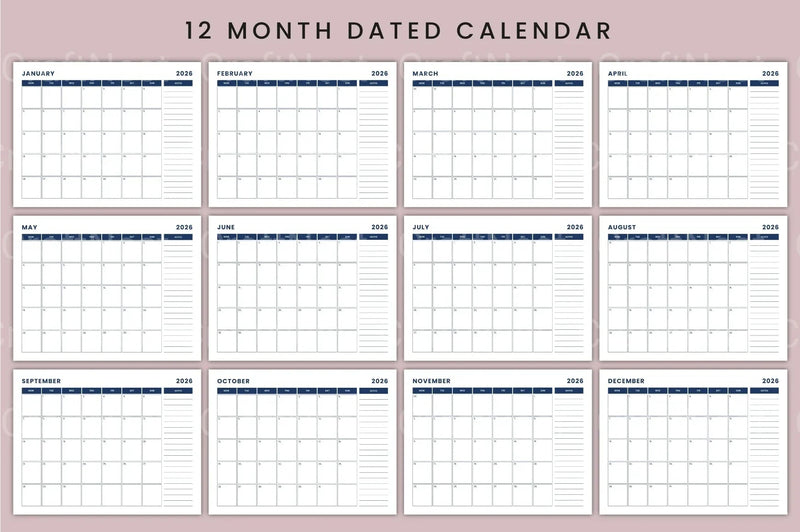 Landscape Monthly Calendar 2024 - CraftNest - Digital Crafting and Art