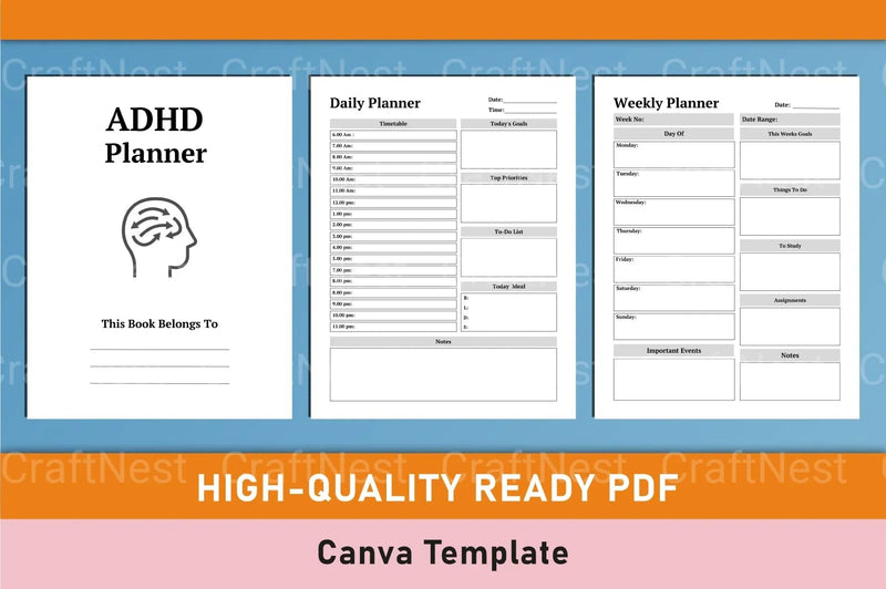 ADHD Planner Canva Template for Effective Organization - CraftNest - Digital Crafting and Art