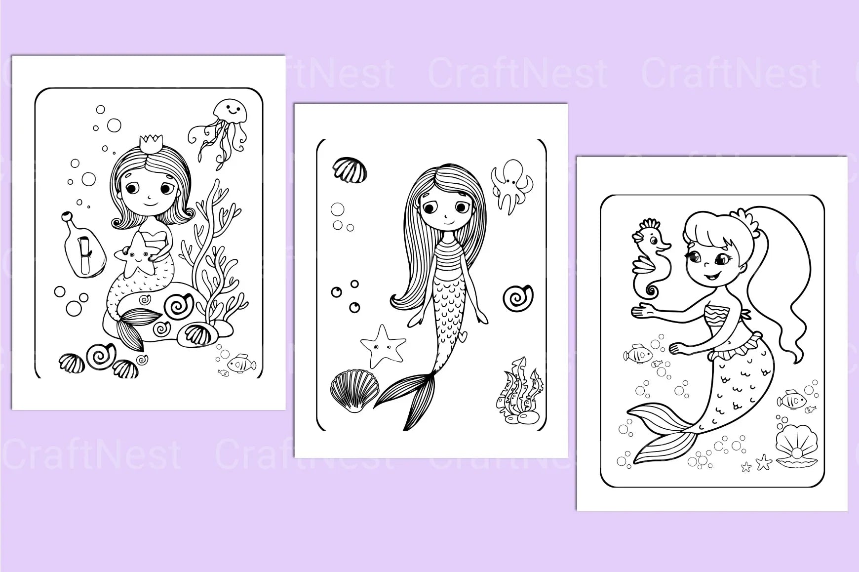 Cute Mermaid Coloring Page - CraftNest - Digital Crafting and Art