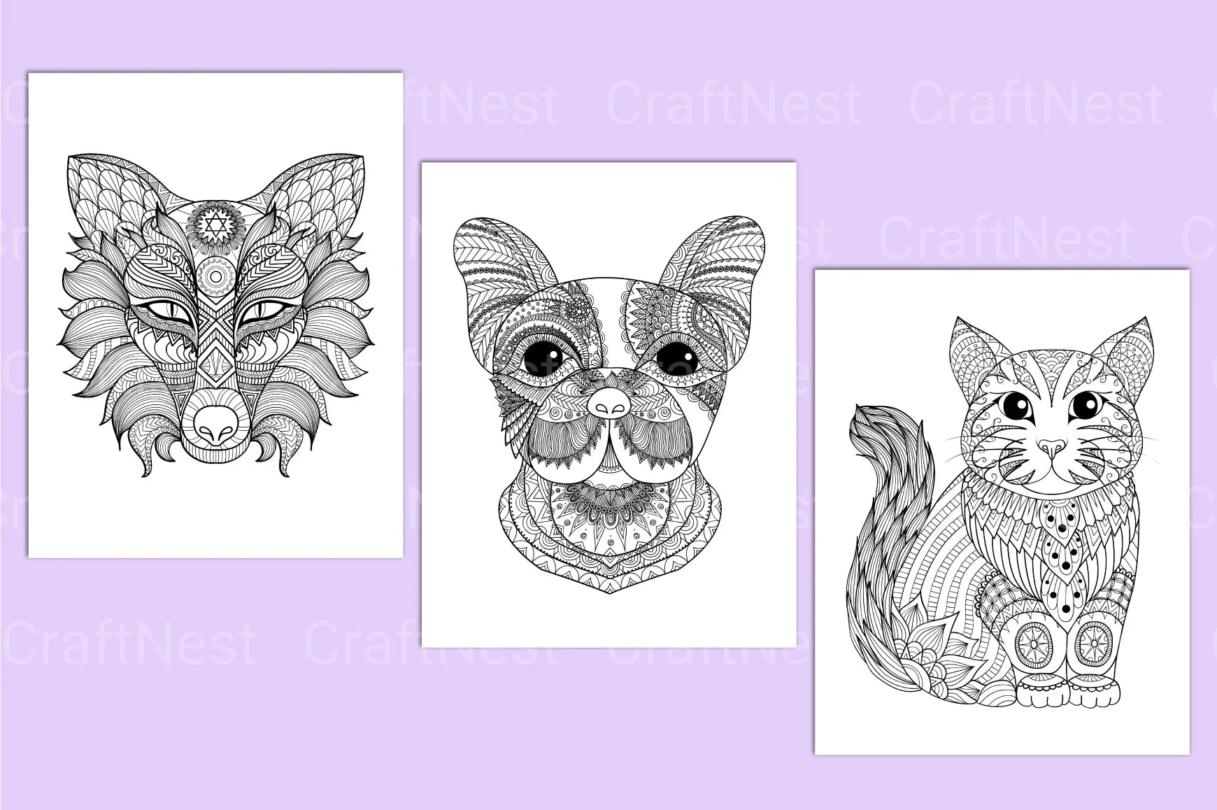Animal Mandala Face Coloring Book - CraftNest - Digital Crafting and Art