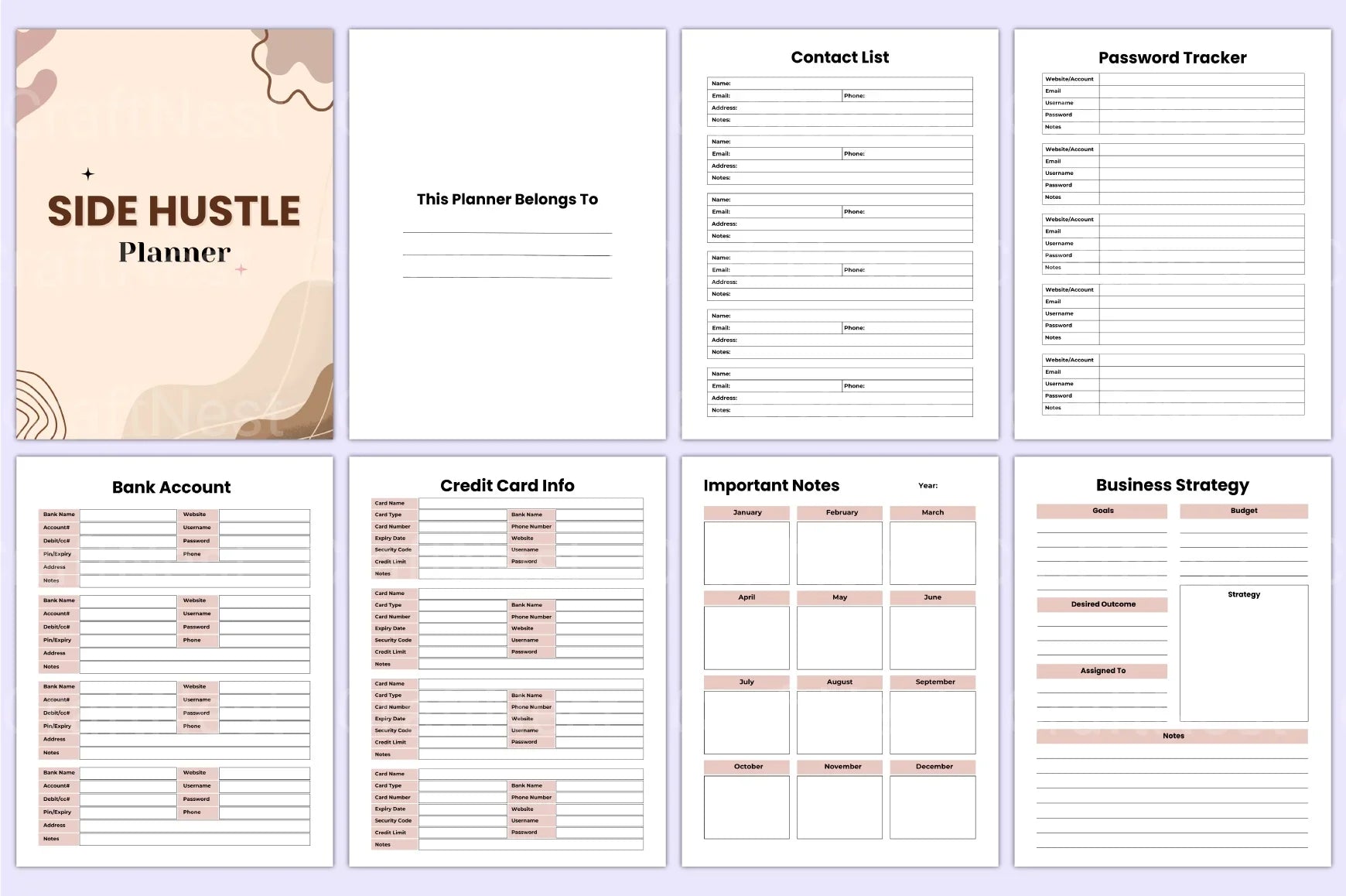 Side Hustle Planner for Entrepreneurs - CraftNest - Digital Crafting and Art