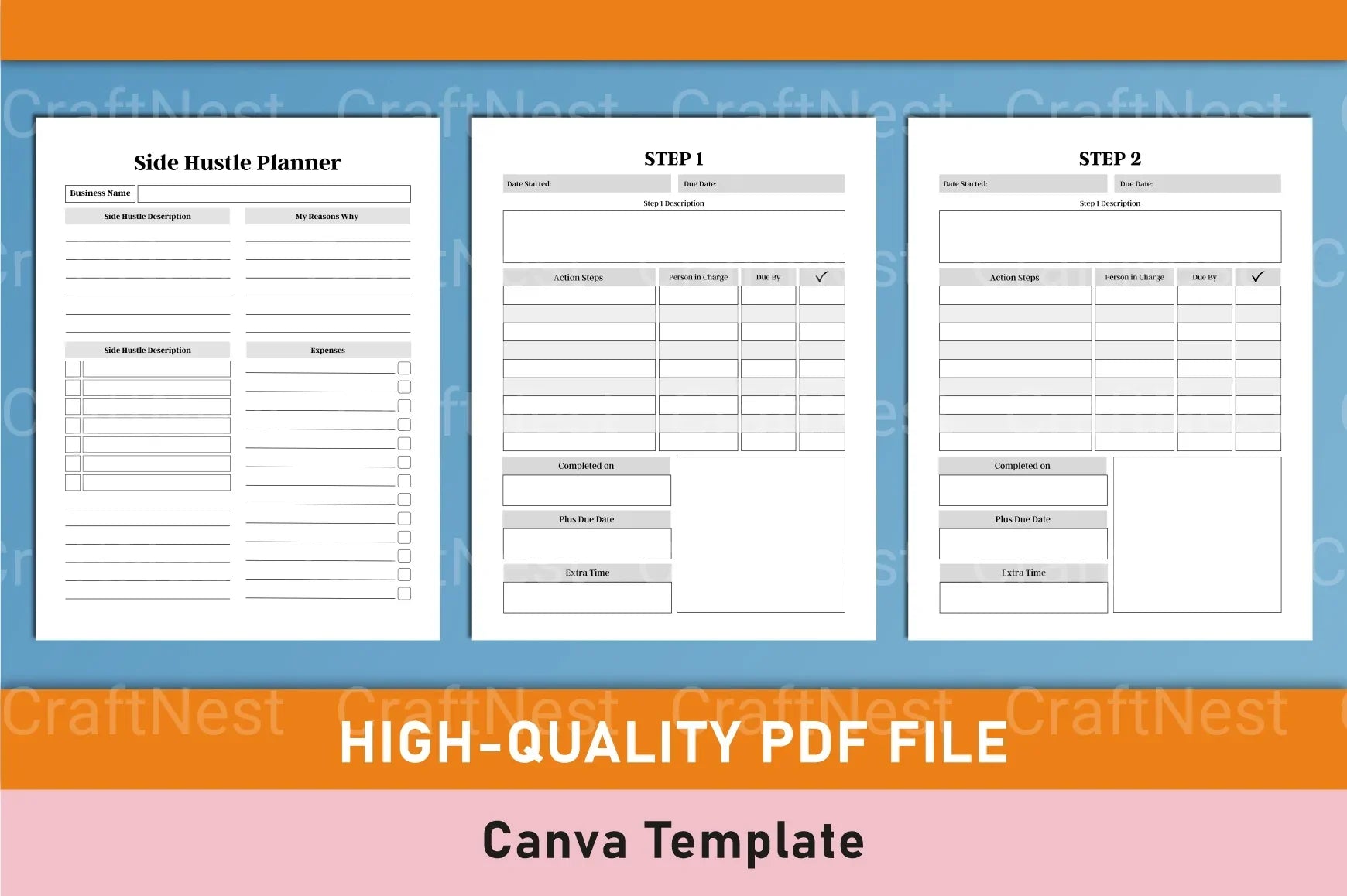 Side Hustle Project Planner Template on Canva - CraftNest - Digital Crafting and Art