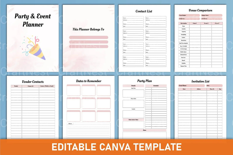 Party Event Planner Canva Template - CraftNest - Digital Crafting and Art