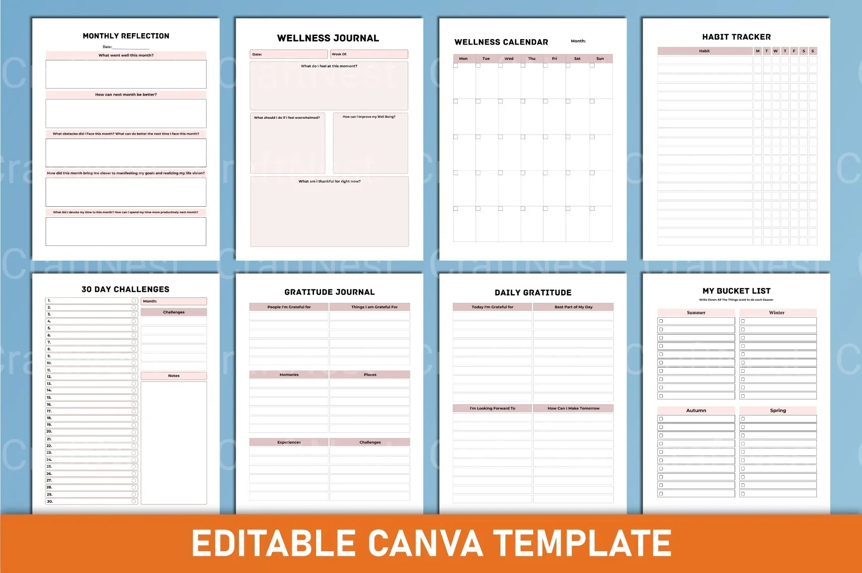 Wellness Planner Canva Interior Design - CraftNest - Digital Crafting and Art