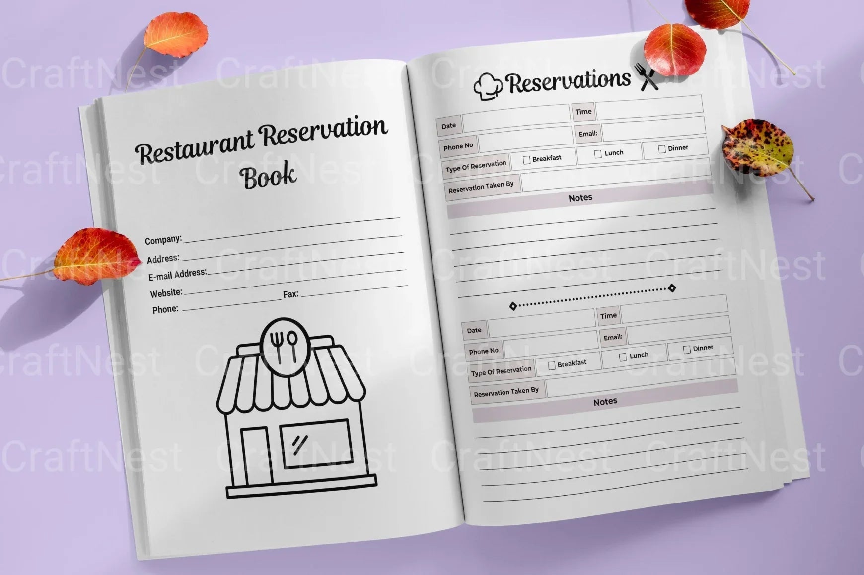 Restaurant Reservation Book Template - CraftNest - Digital Crafting and Art