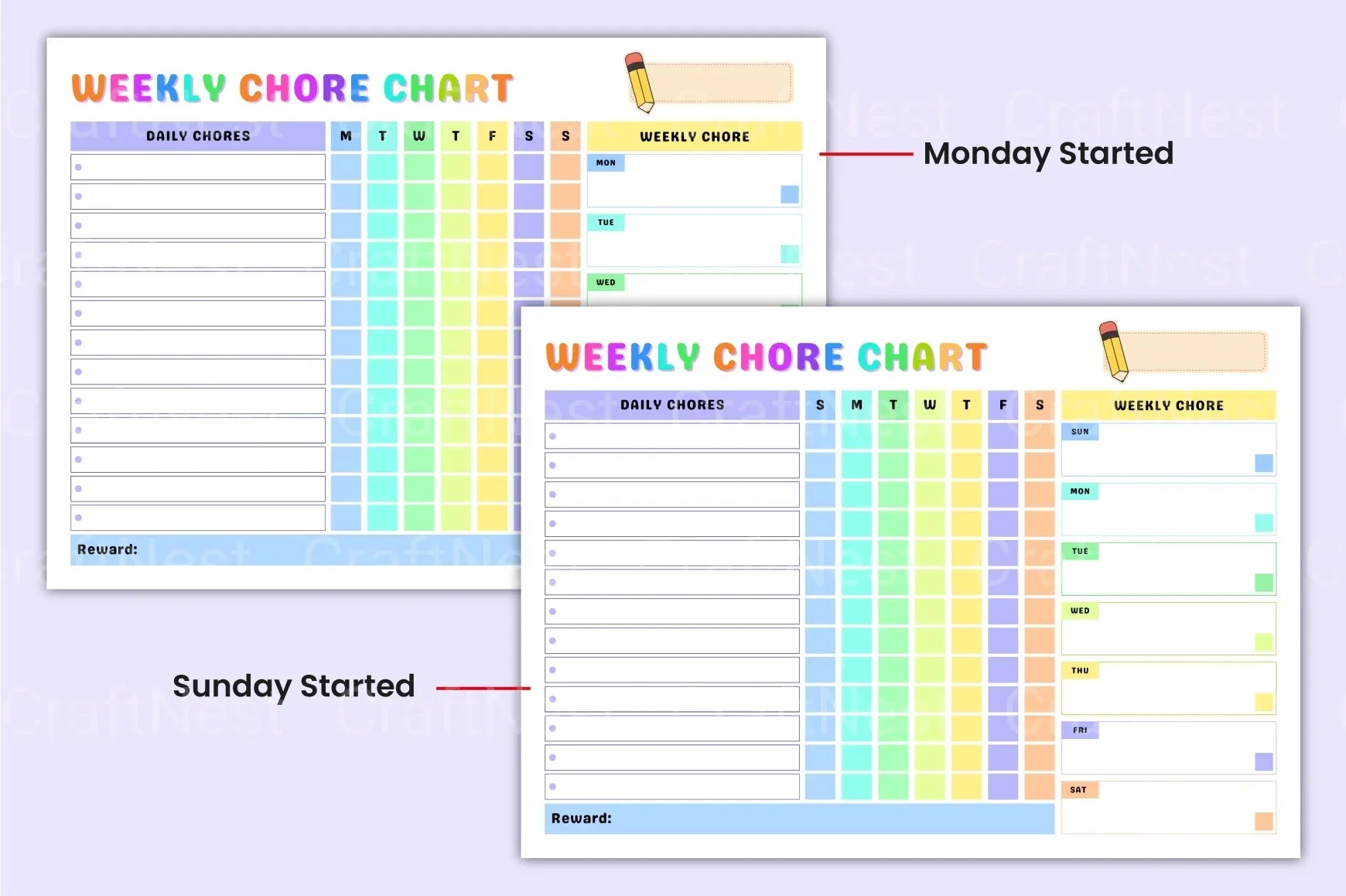Weekly Chore Chart for Kids - CraftNest - Digital Crafting and Art