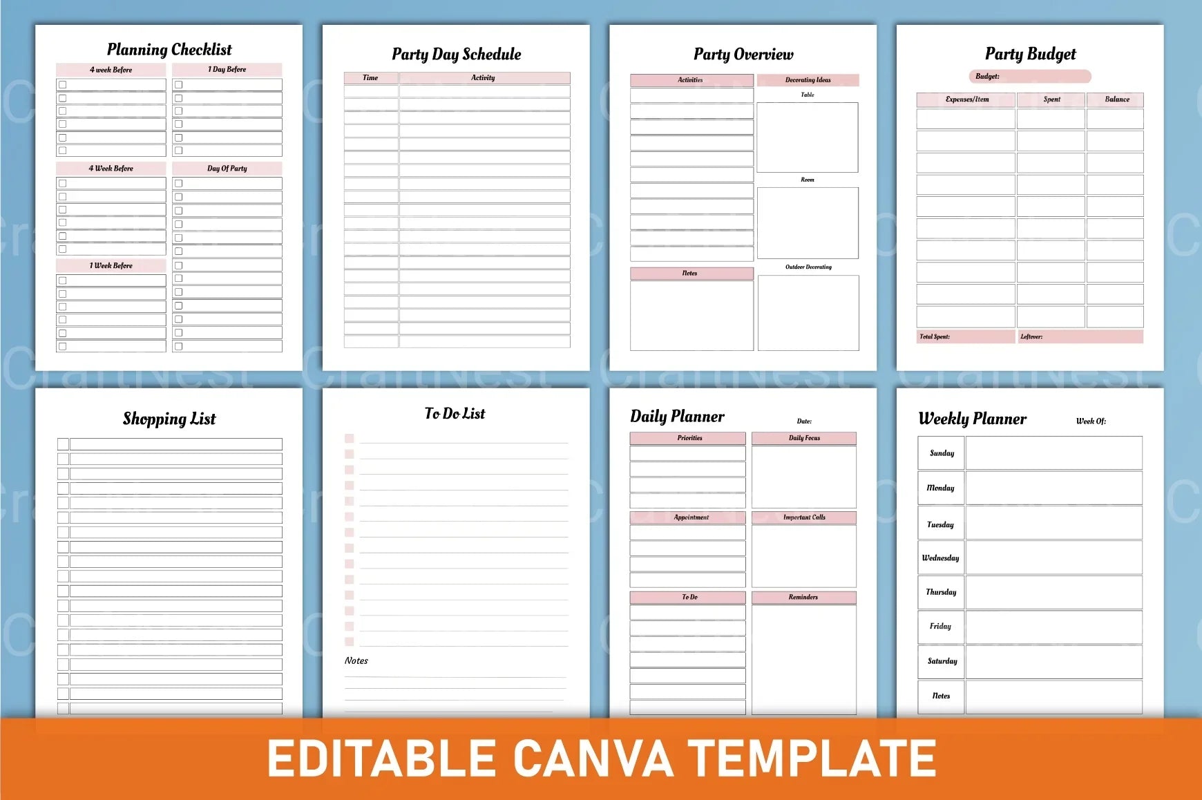 Party Event Planner Canva Template - CraftNest - Digital Crafting and Art