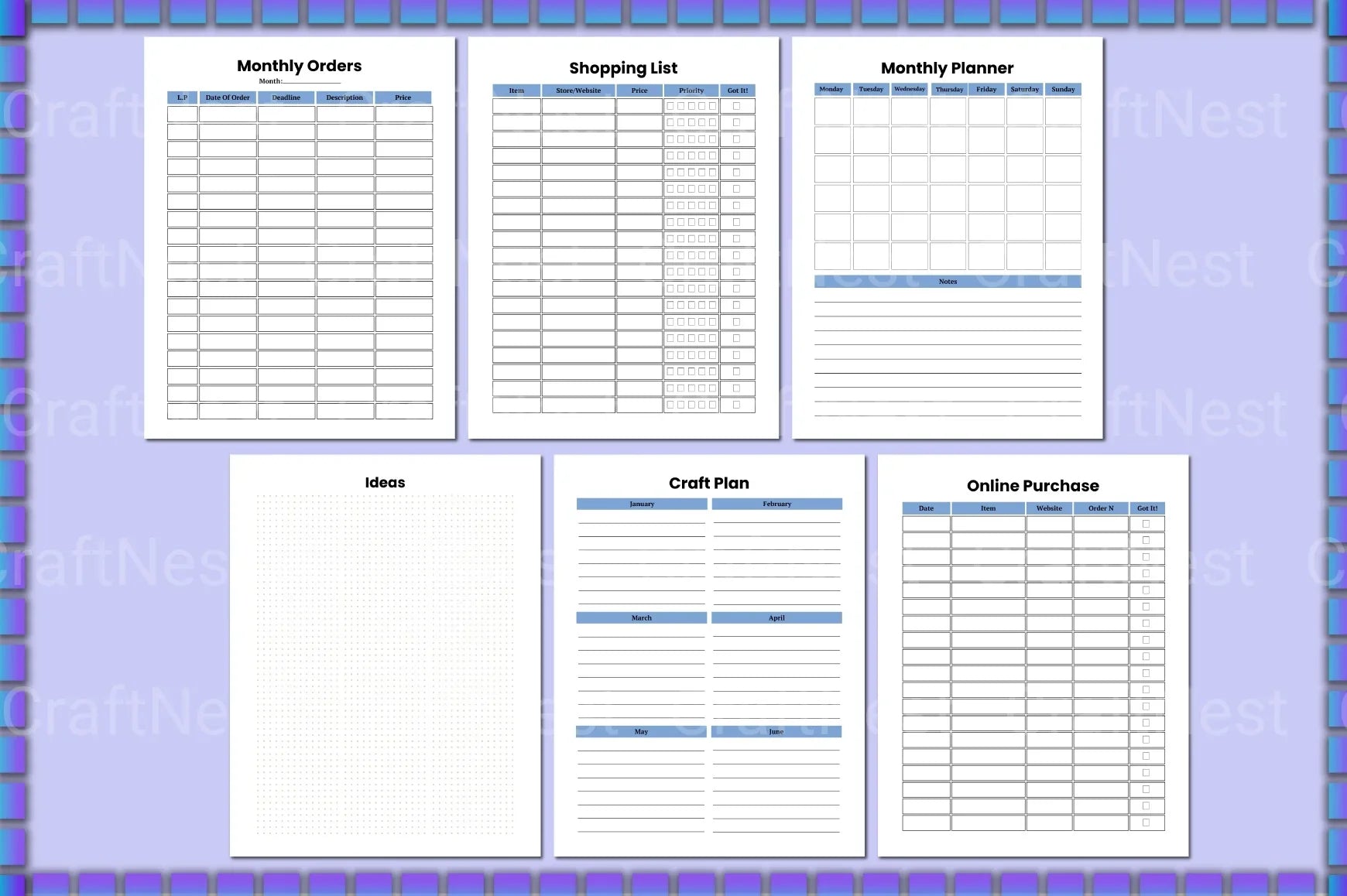 Craft Planner Template - CraftNest - Digital Crafting and Art
