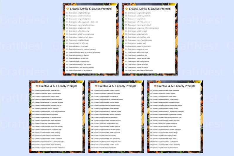 Recipe Creator Prompts for Culinary Inspiration - CraftNest - Digital Crafting and Art