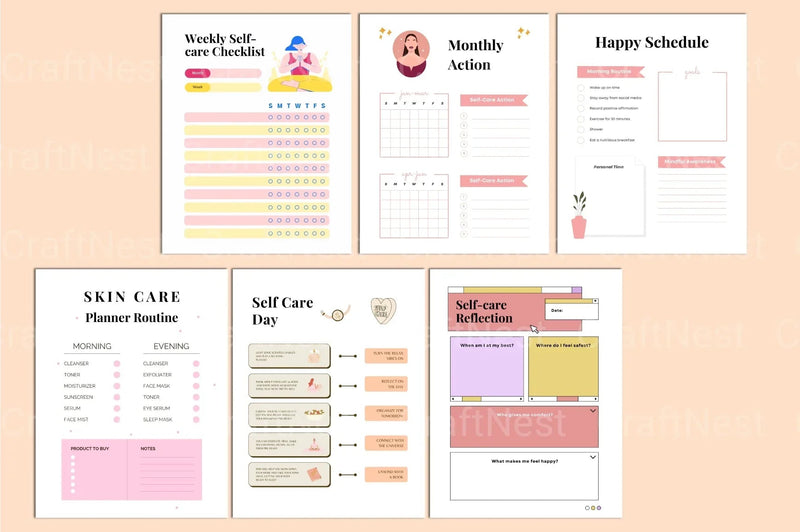 Self Care Wellness Planner for Personal Growth - CraftNest - Digital Crafting and Art