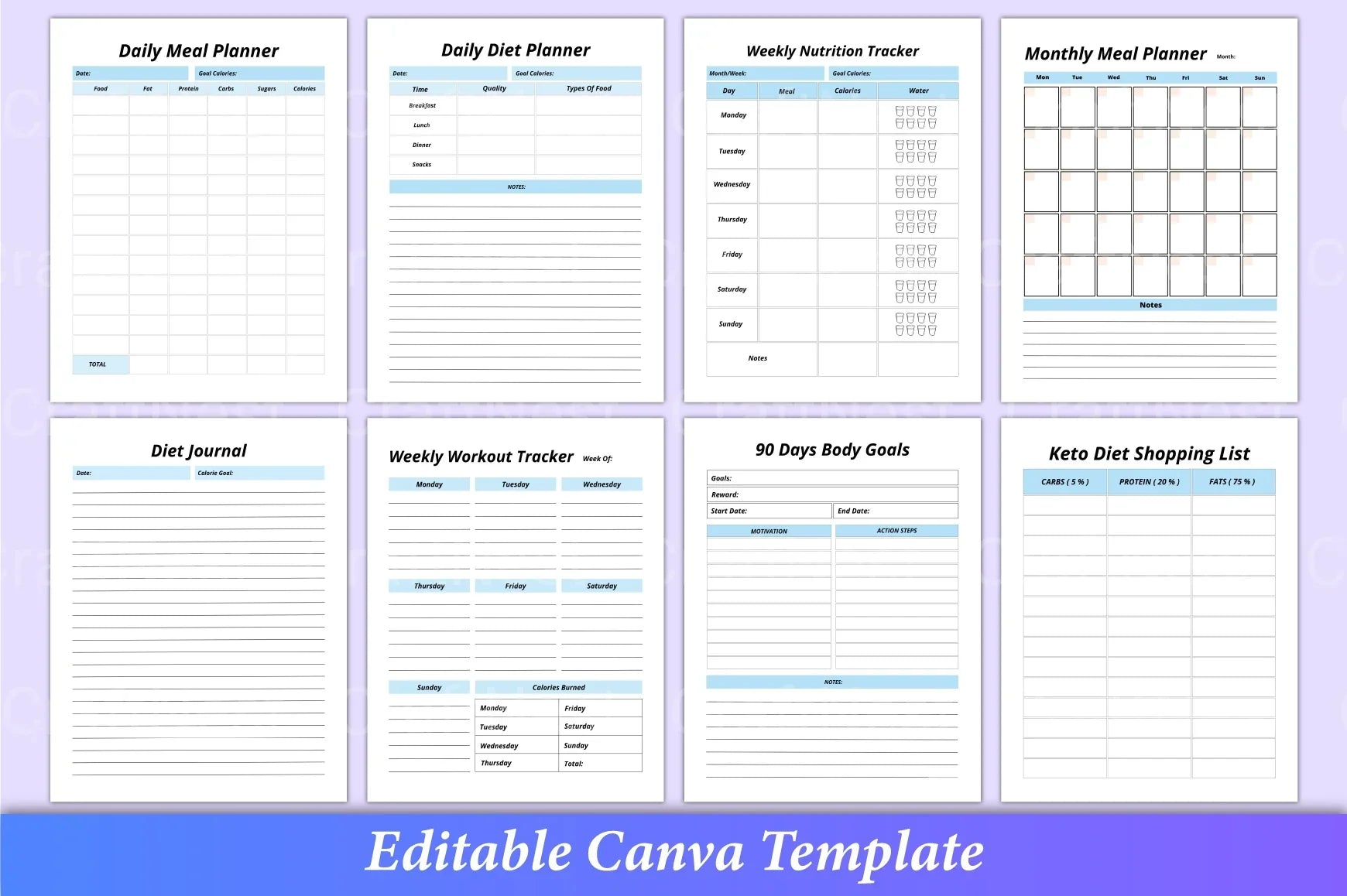 Keto Diet Planner Canva Interior - CraftNest - Digital Crafting and Art