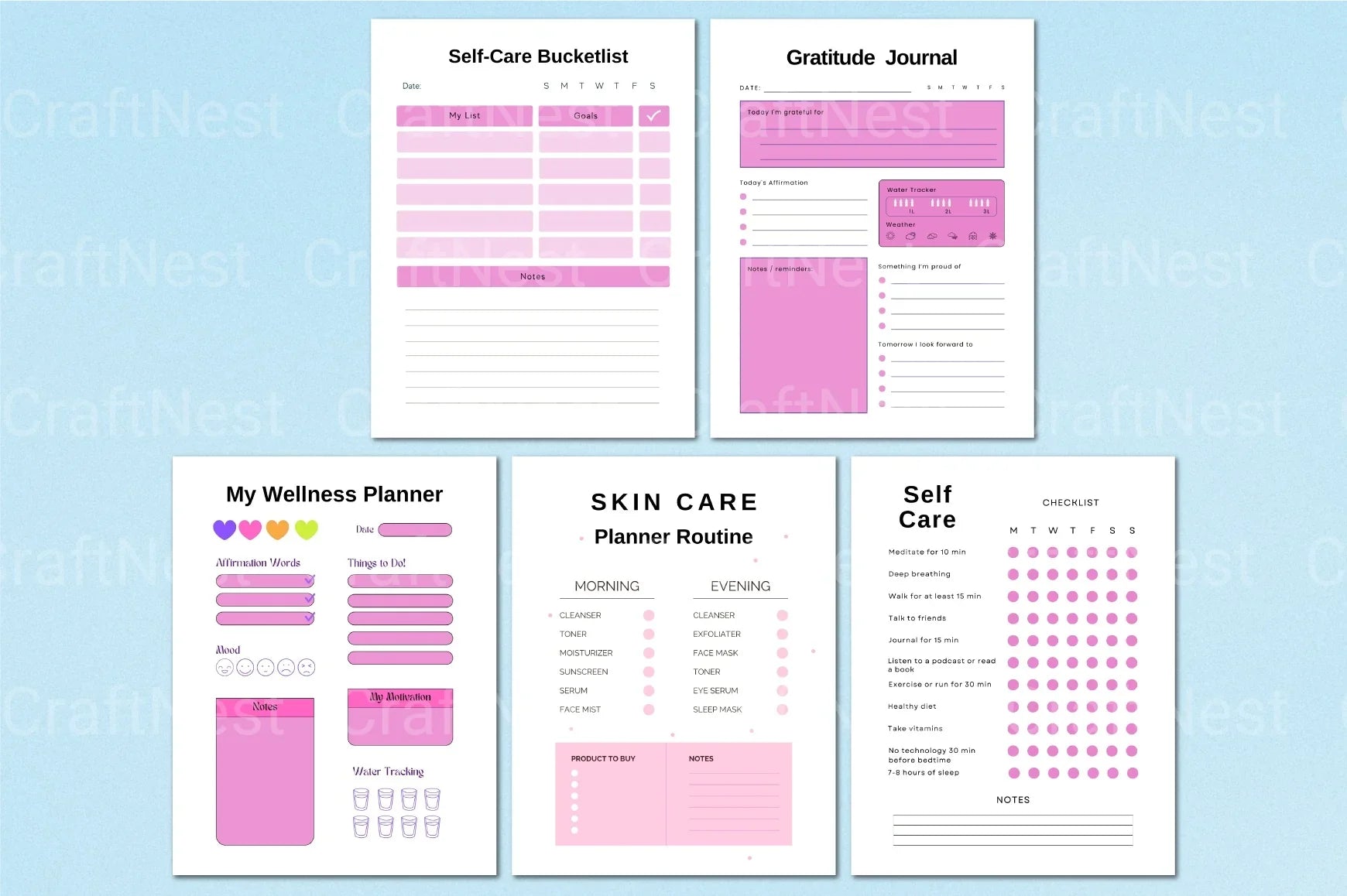 Self-Care Wellness Planner for Personal Growth - CraftNest - Digital Crafting and Art