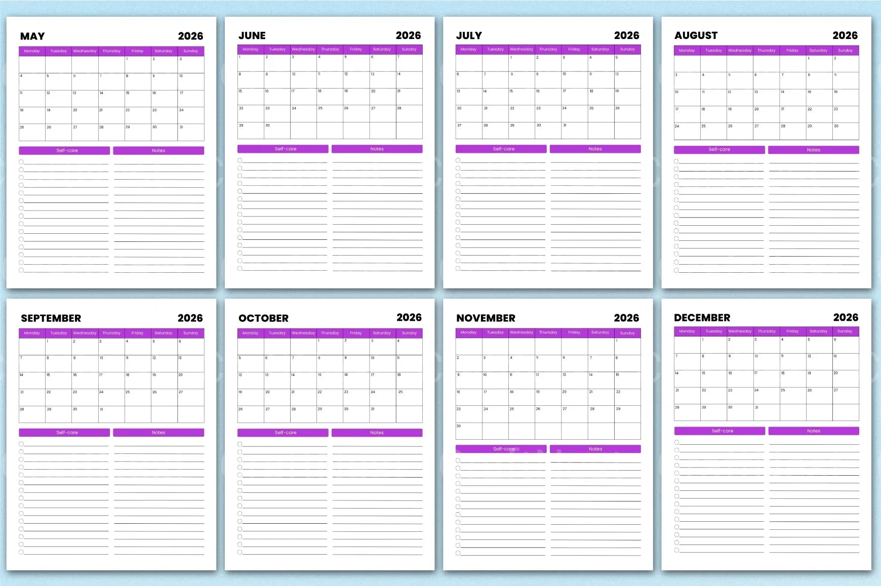 Monthly Agenda Planner - CraftNest - Digital Crafting and Art