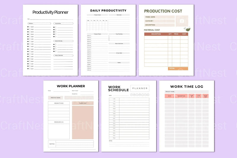 Productivity Work Planner - CraftNest - Digital Crafting and Art