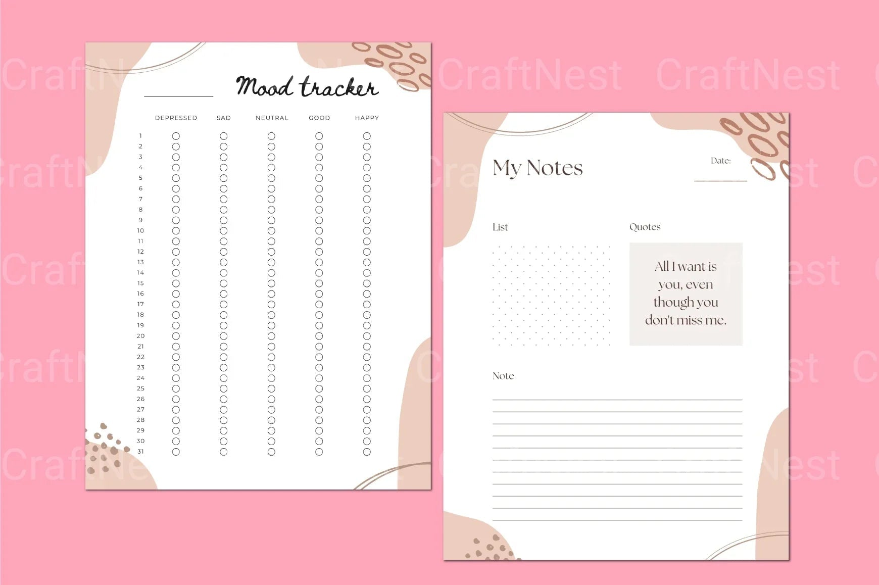 Mood Tracker Template for Improved Well-being - CraftNest - Digital Crafting and Art