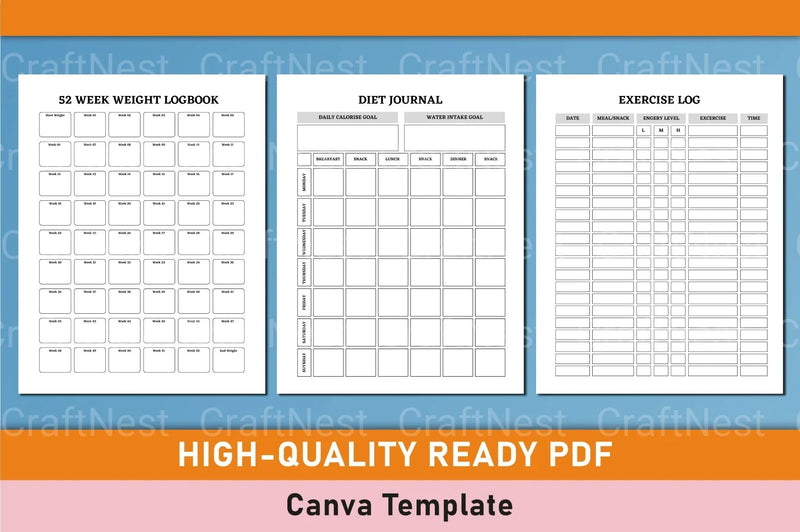 Customizable Fitness Planner Canva Template - CraftNest - Digital Crafting and Art