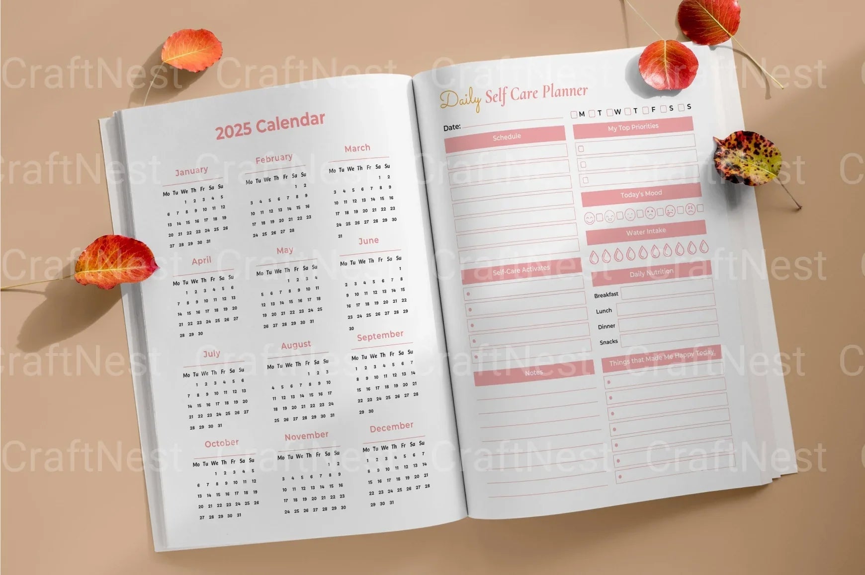 Day Self Care Planner Canva Interior - CraftNest - Digital Crafting and Art