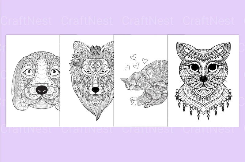 Animal Mandala Face Coloring Book - CraftNest - Digital Crafting and Art