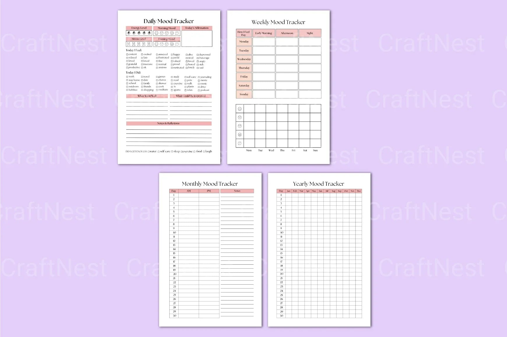 Daily Mood Tracker Template - CraftNest - Digital Crafting and Art