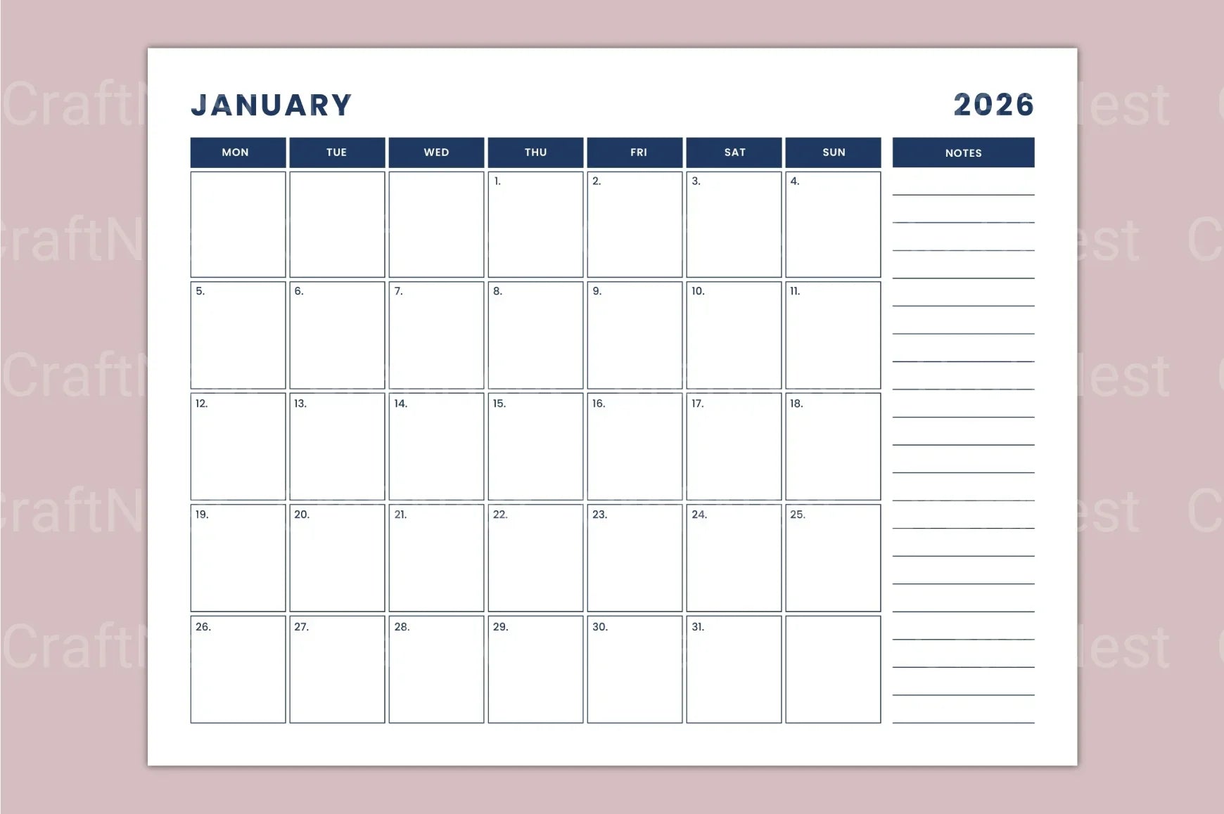 Landscape Monthly Calendar 2024 - CraftNest - Digital Crafting and Art