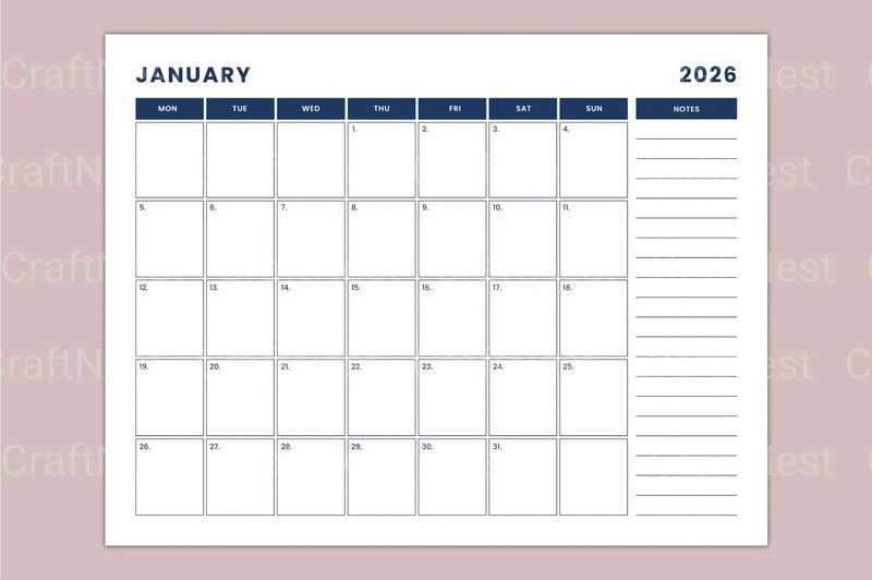 Landscape Monthly Calendar 2024 - CraftNest - Digital Crafting and Art