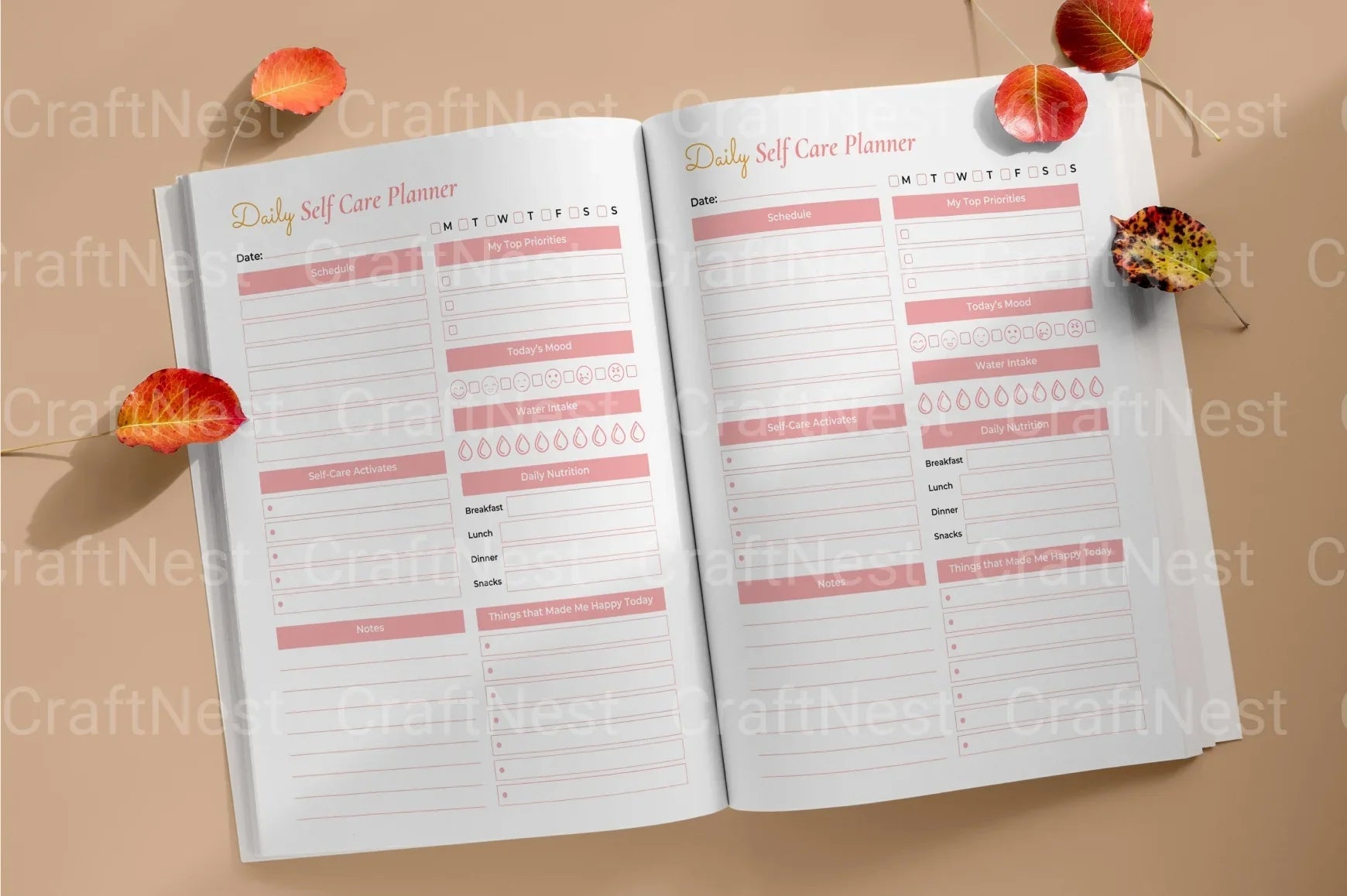 Day Self Care Planner Canva Interior - CraftNest - Digital Crafting and Art