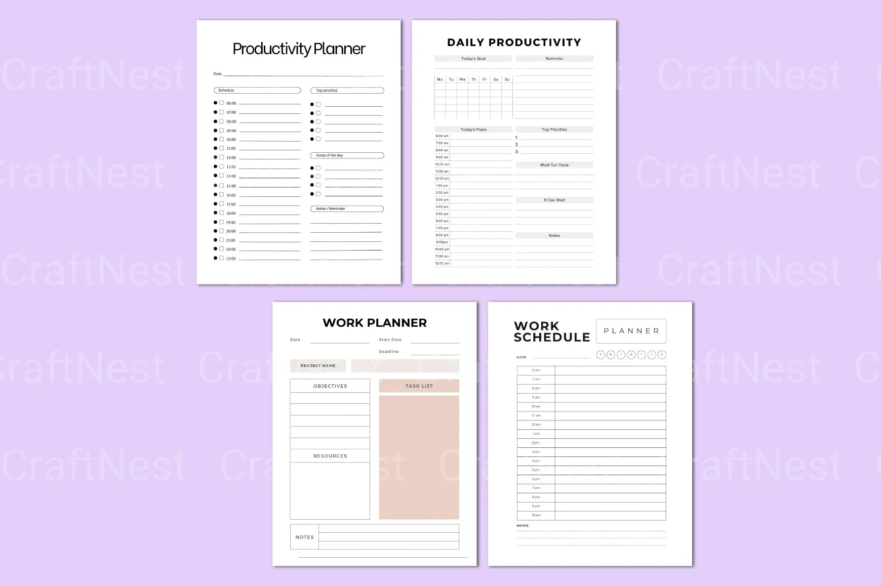 Productivity Work Planner - CraftNest - Digital Crafting and Art