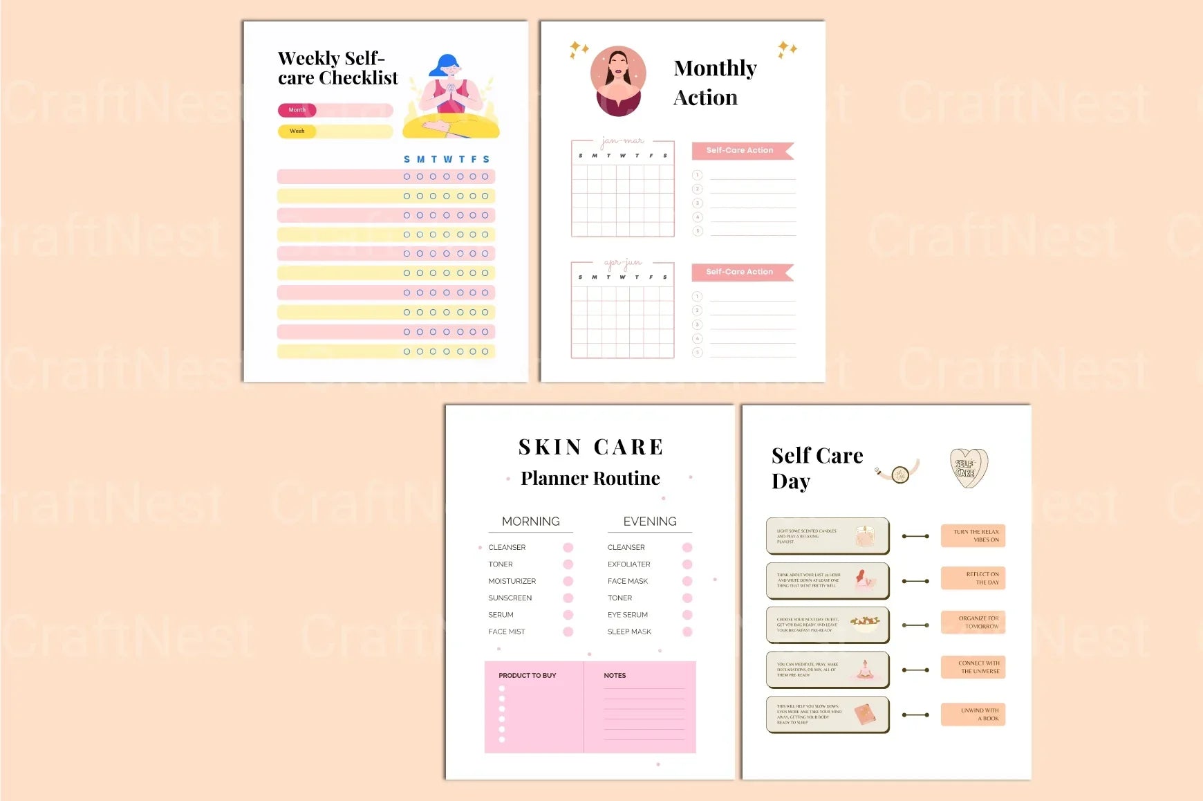 Self Care Wellness Planner for Personal Growth - CraftNest - Digital Crafting and Art