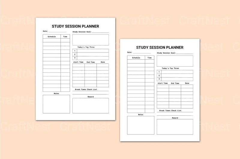 Study Session Planner for Effective Time Management - CraftNest - Digital Crafting and Art