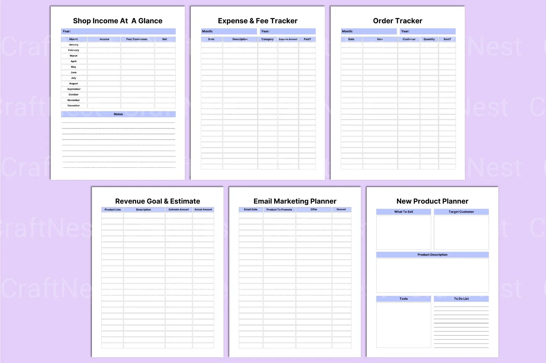 Online Shop Planner Template - CraftNest - Digital Crafting and Art