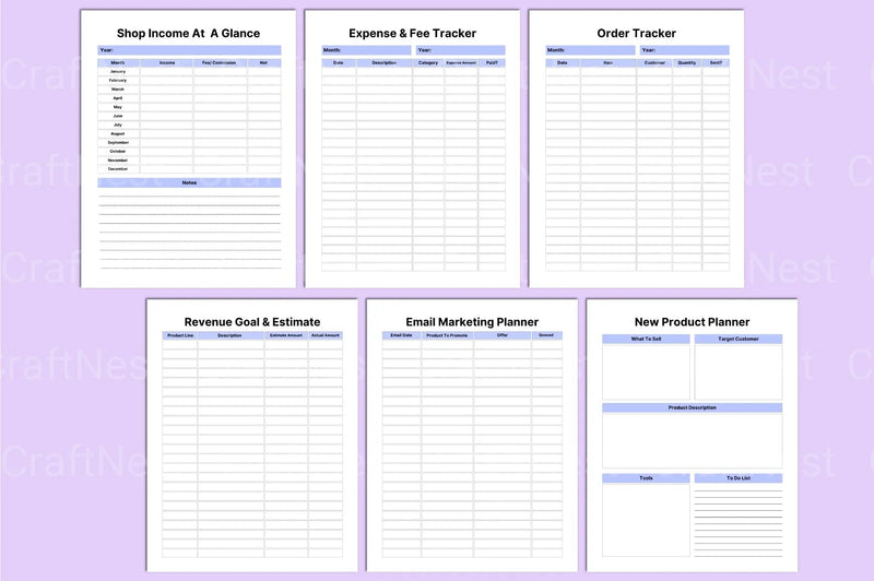 Online Shop Planner Template - CraftNest - Digital Crafting and Art