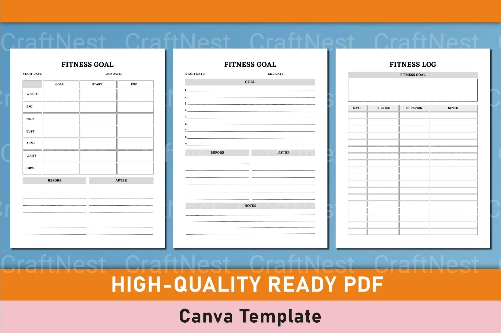 Customizable Fitness Planner Canva Template - CraftNest - Digital Crafting and Art