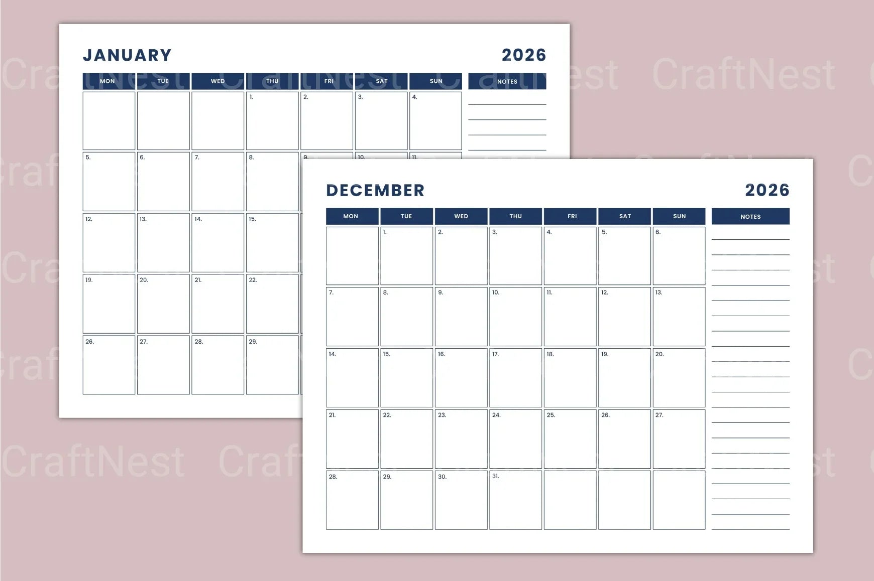 Landscape Monthly Calendar 2024 - CraftNest - Digital Crafting and Art