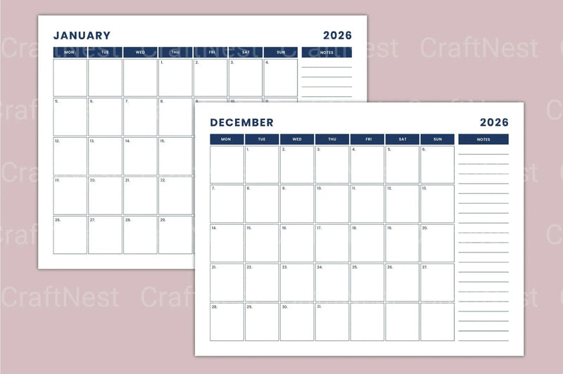 Landscape Monthly Calendar 2024 - CraftNest - Digital Crafting and Art