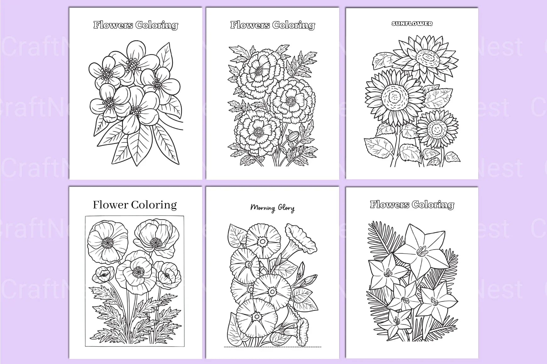 Flower Coloring Book for Relaxation - CraftNest - Digital Crafting and Art