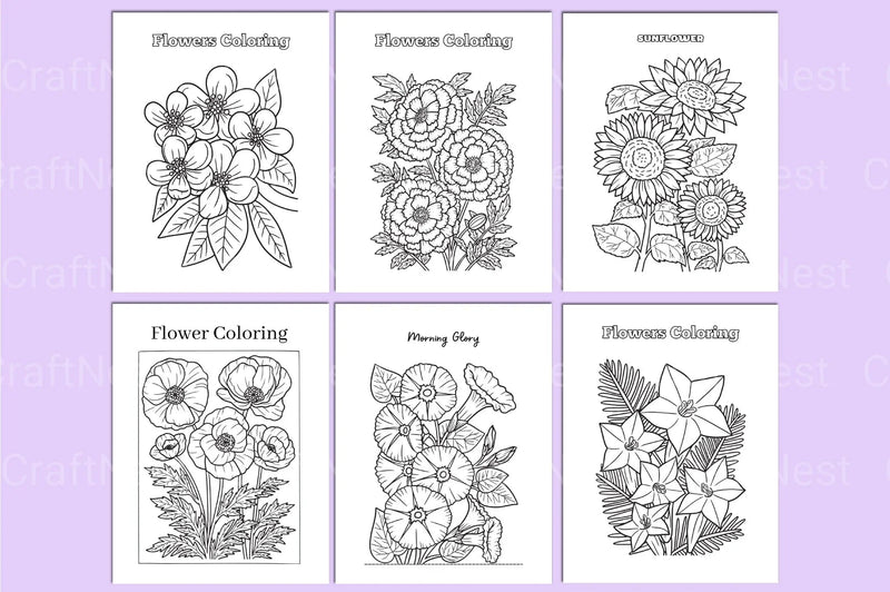 Flower Coloring Book for Relaxation - CraftNest - Digital Crafting and Art