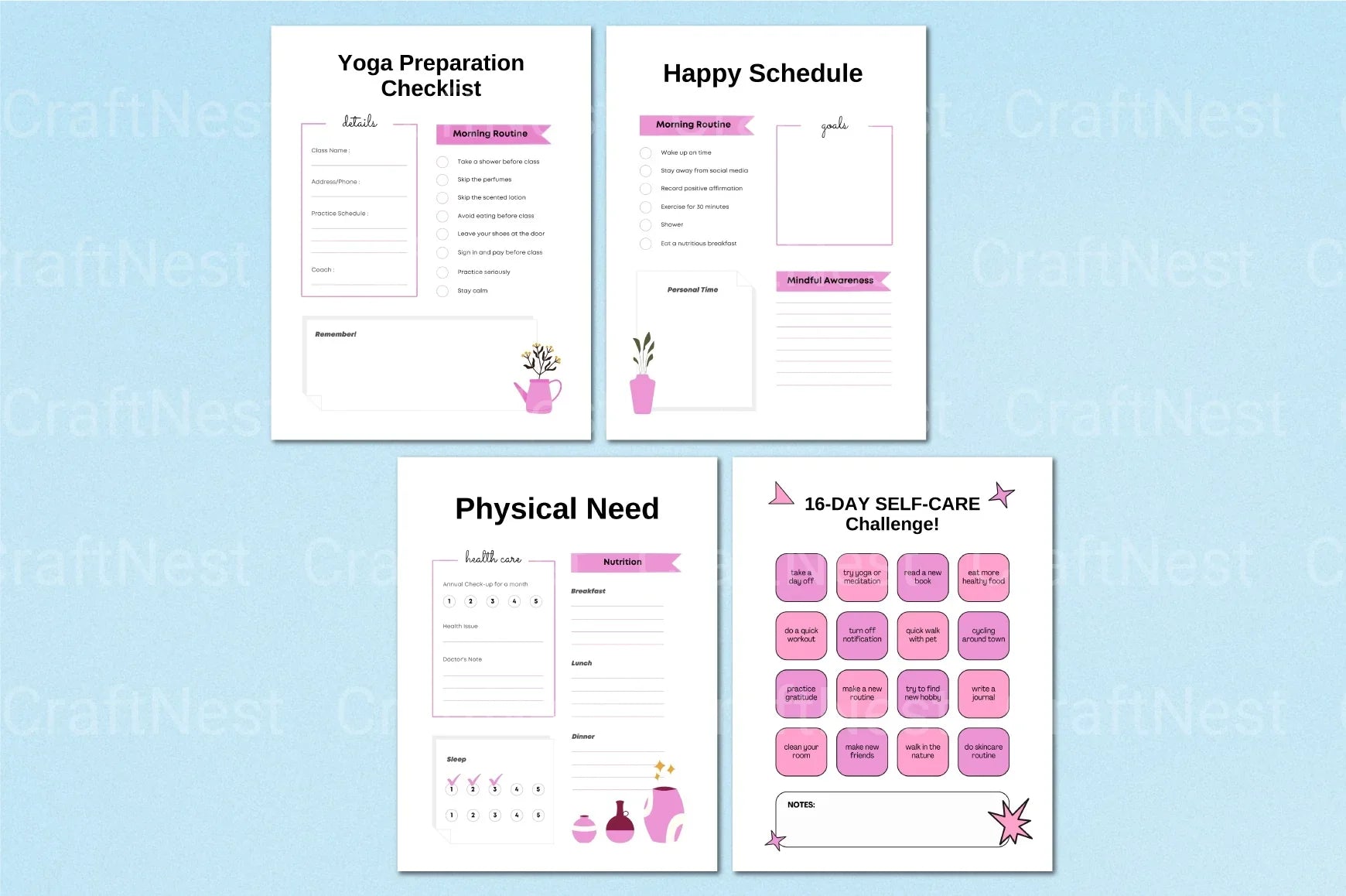 Self-Care Wellness Planner for Personal Growth - CraftNest - Digital Crafting and Art