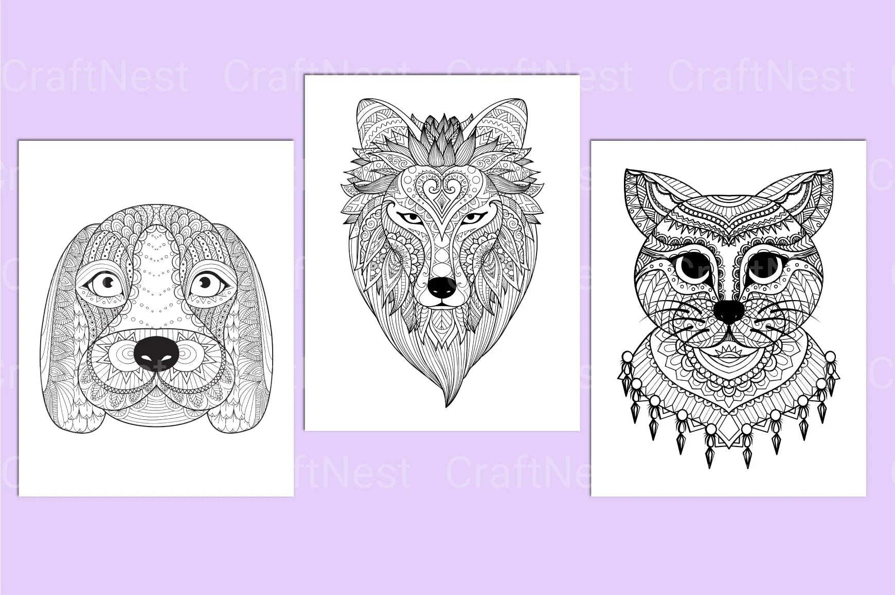 Animal Mandala Face Coloring Book - CraftNest - Digital Crafting and Art