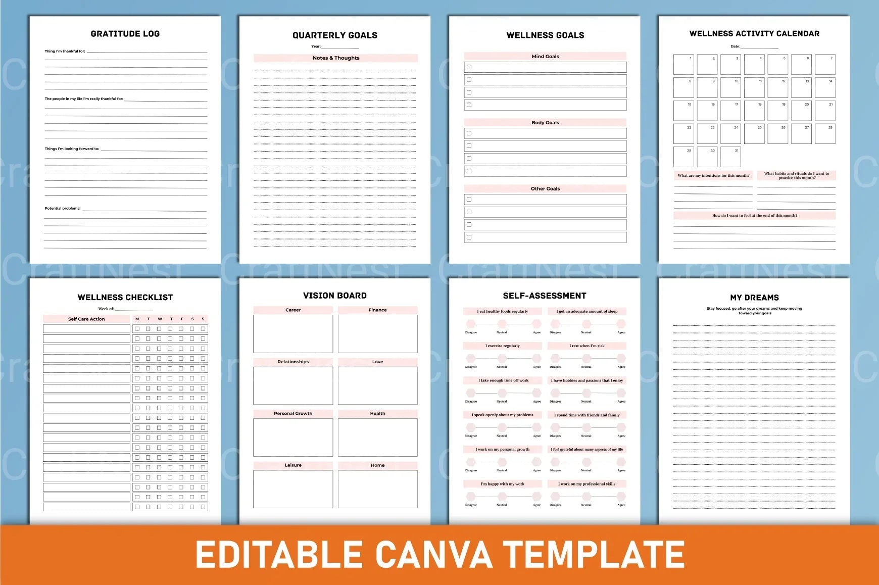Wellness Planner Canva Interior Design - CraftNest - Digital Crafting and Art