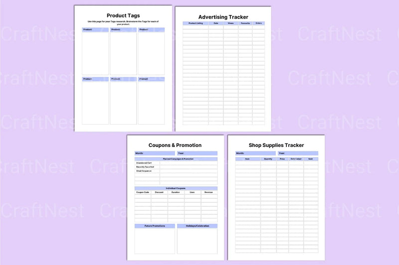 Online Shop Planner Template - CraftNest - Digital Crafting and Art