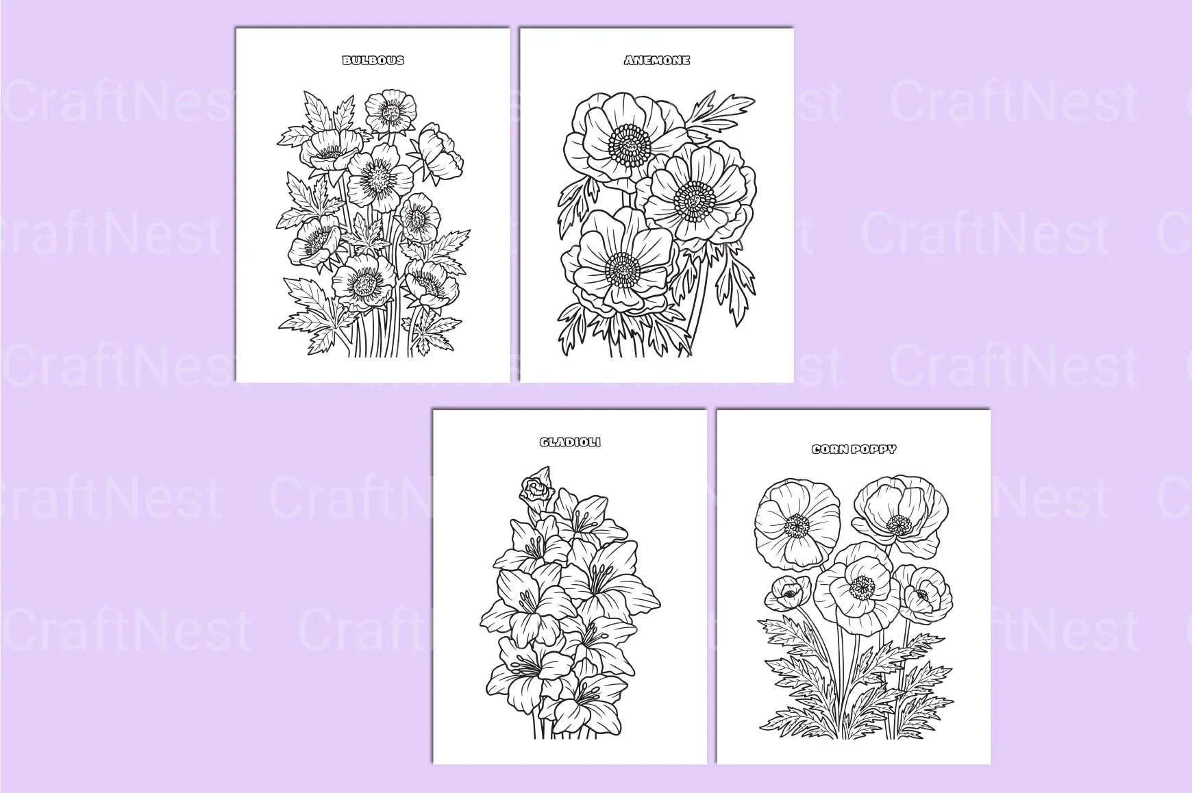 Flower Coloring Book for Relaxation - CraftNest - Digital Crafting and Art