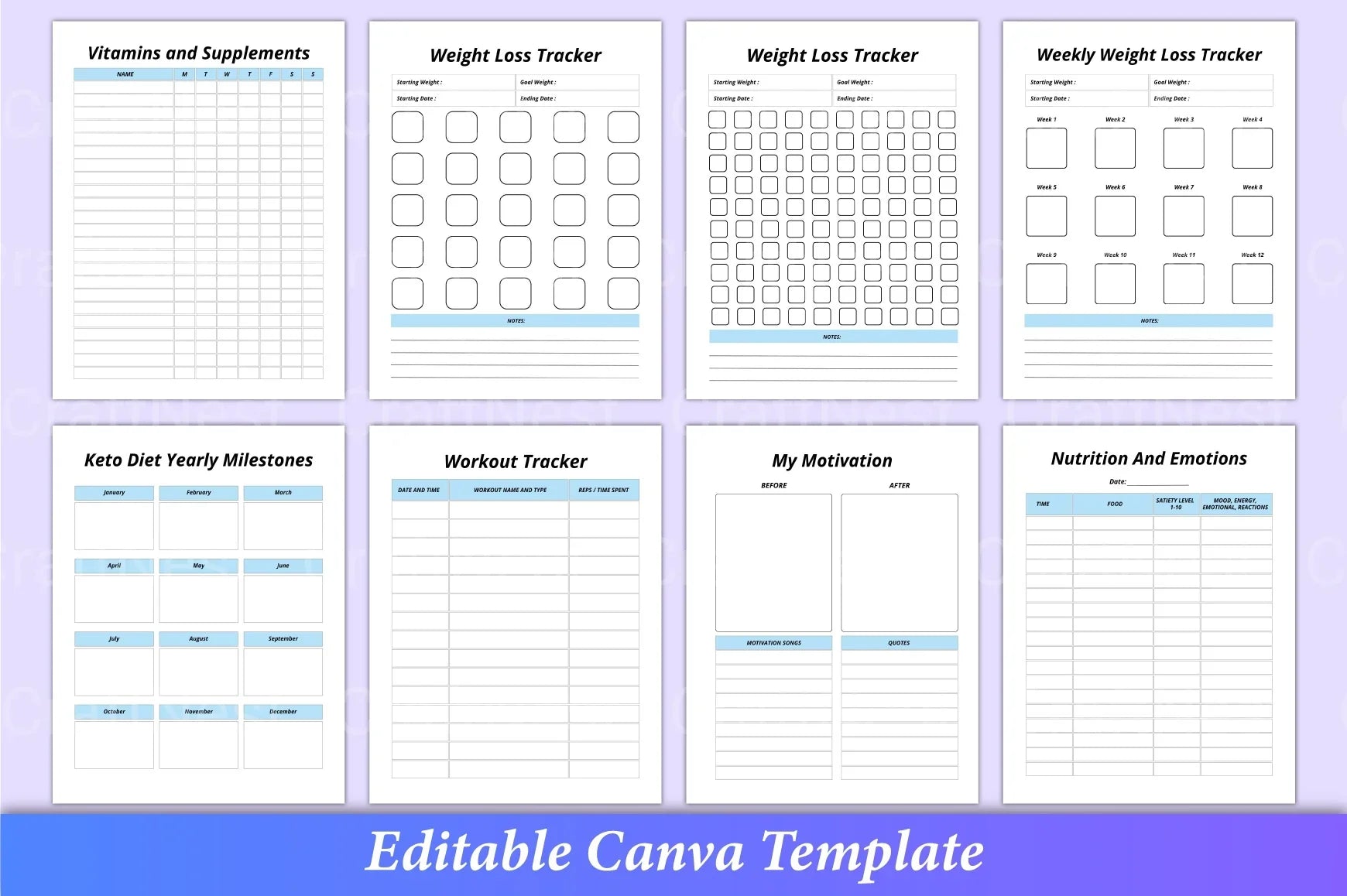 Keto Diet Planner Canva Interior - CraftNest - Digital Crafting and Art