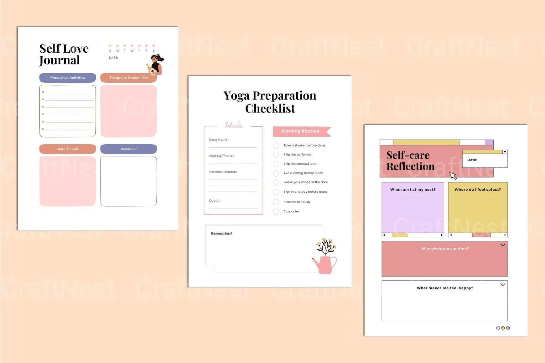 Self Care Wellness Planner for Personal Growth - CraftNest - Digital Crafting and Art