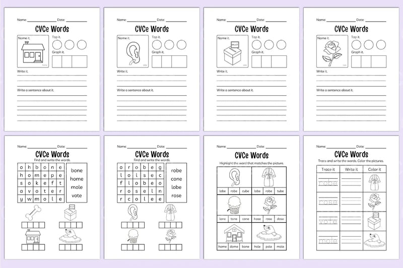 Kindergarten CVCE Workbook for Early Literacy Skills - CraftNest - Digital Crafting and Art