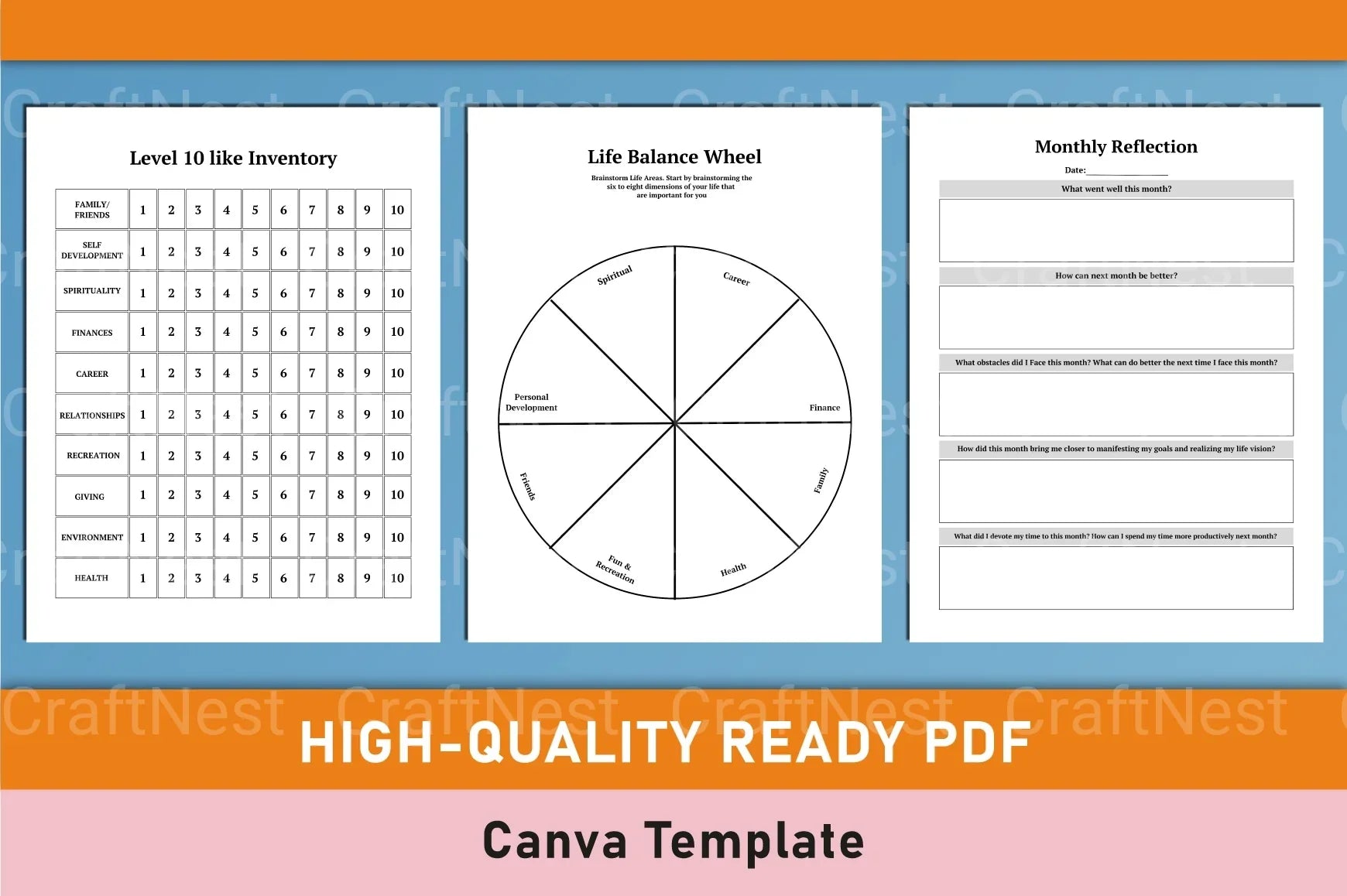 Self Care Wellness Planner Template on Canva - CraftNest - Digital Crafting and Art