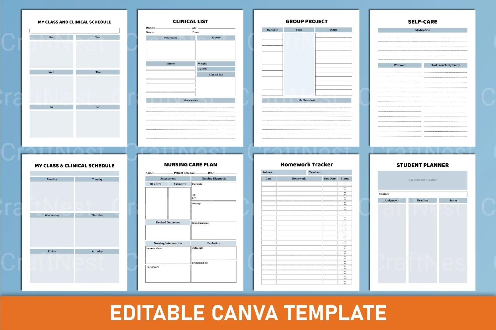 Nursing Student Planner Canva Template - CraftNest - Digital Crafting and Art
